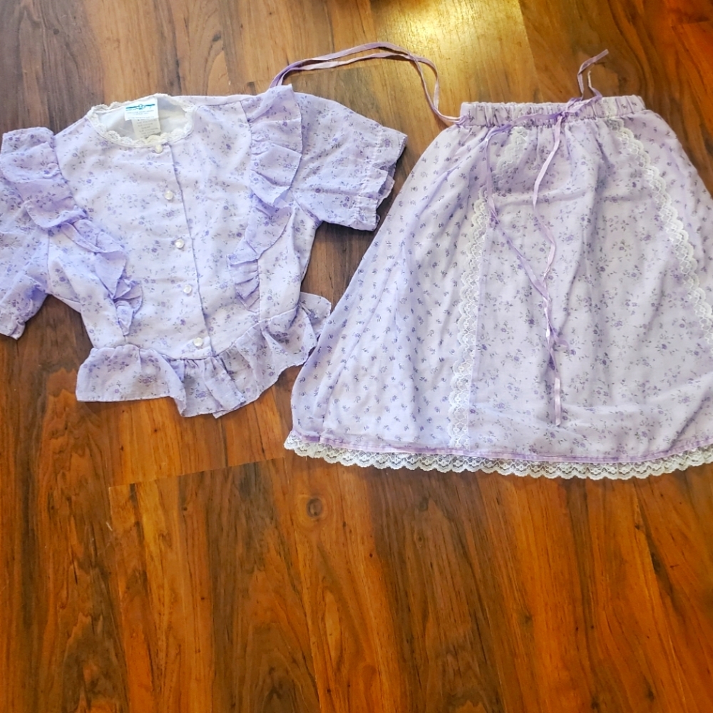 Lilac purple vintage 1970 dress skirt blouse set like gunne sax gunnesax
